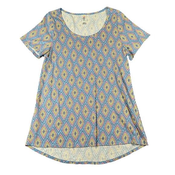 LulaRoe Womens Medium Blue Diamonds Classic T Shirt Scoop Neck Short Sleeve - Picture 1 of 8
